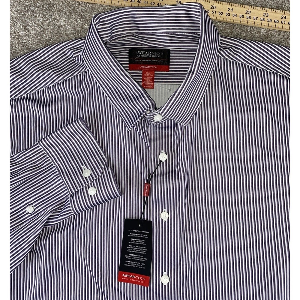 Kenneth Cole Awareness Awear-tech Slim Fit Men XXL Striped Shirt Purple Stretch